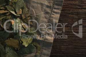 Bay leaf on wooden table