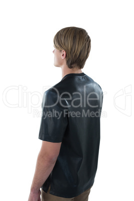 Rear view of man against white background