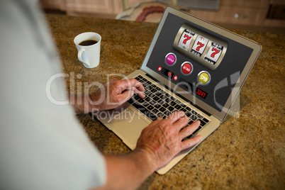 Composite image of slot machine with symbols and signs on mobile screen