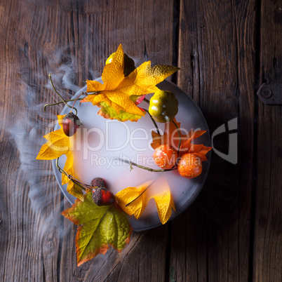 autumn leaves in the mist