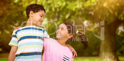 Composite image of happy friends against white background