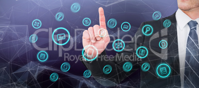 Composite image of unsmiling businessman pointing his finger