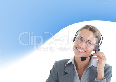Customer care service woman with blue background