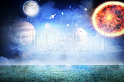 Composite image of composite image of solar system against white background