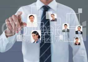 Businessman interacting and choosing a person from group of people interface