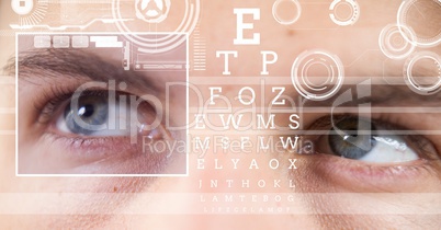 man with eye focus box detail and lines and Eye test interface