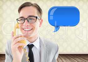man on phone with shiny chat bubble