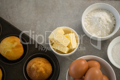 Close up Ingredients by muffin tin