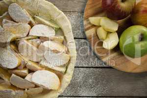 Overhead view of apple pie preparation