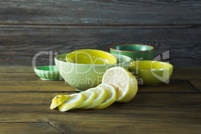 Bowls and sliced lime