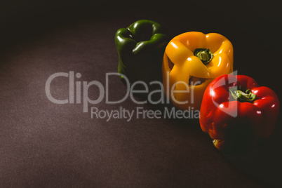 High angle view of carved bell pepper on table