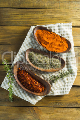 Various type of spice powder and herbs