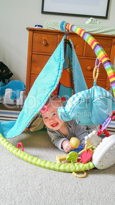 Adorable Chinese and Caucasian Baby Boy Playing On The Floor