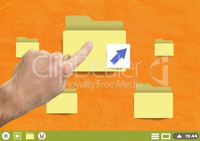 Hand touching Folders on Paper cut out desktop