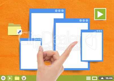Hand touching Many window boxes on Paper cut out desktop