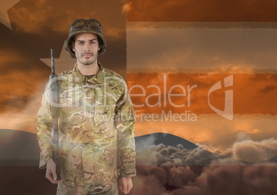 veterans day soldier in front of flag