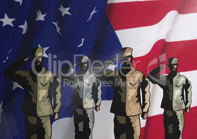 veterans day soldiers in front of flag