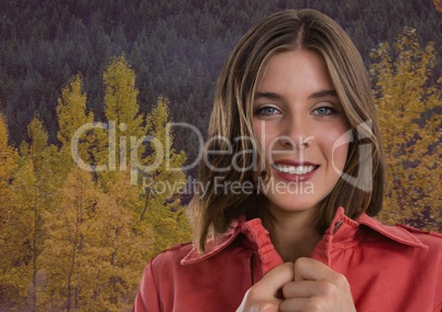 Woman in Autumn with jumper tight in forest