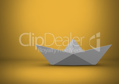 Paper boat in yellow room