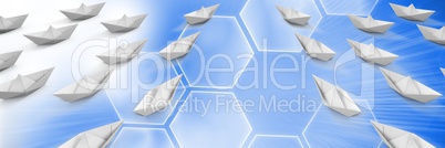 Paper boats with blue background