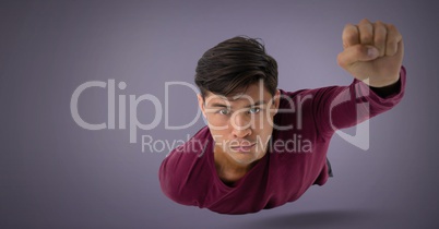 Man flying over purple background