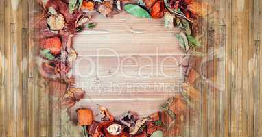 Autumn wood and rustic leaves circle