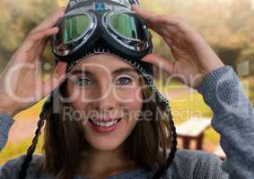 Woman in Autumn with ski glasses in nature