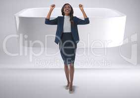 Businesswoman celebrating success in minimal room