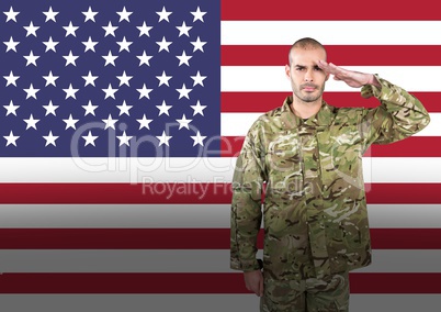 veterans day soldier in front of flag