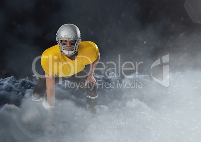 american football  player running in the clouds with ball