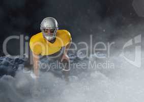 american football  player running in the clouds with ball