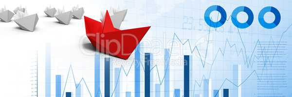 Group of Paper boats on statistic bar charts