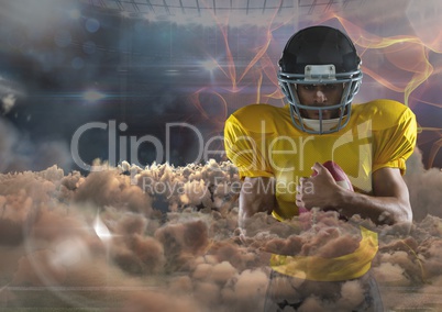 american football player  with fire background