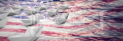 Composite image of graphic image of paper boats arranged