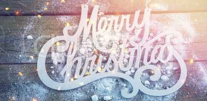 Merry Christmas text with artificial snow