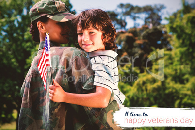 Composite image of portrait of happy boy with mother