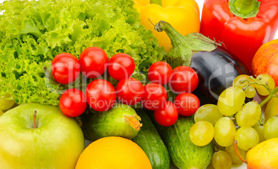 background from set of vegetables and fruits.