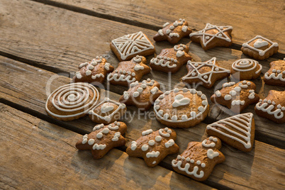 High angle view of various ginger bread cookies