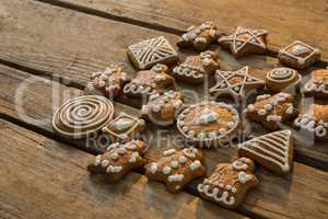 High angle view of various ginger bread cookies