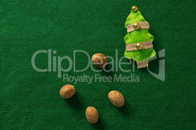 Overhead view of walnut with Christmas tree