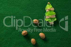 Overhead view of walnut with Christmas tree