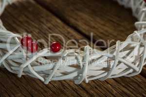 High angle view of white wreath