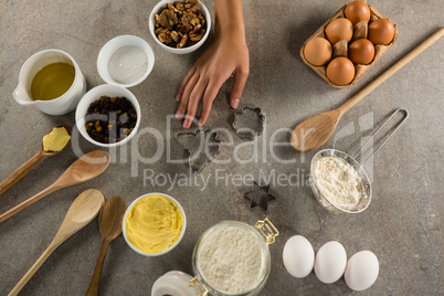 Ingredients arranged on a wooden table