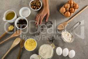 Ingredients arranged on a wooden table