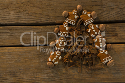 Overhead view of Christmas tree made with gingerbread cookies and cinnamon sticks