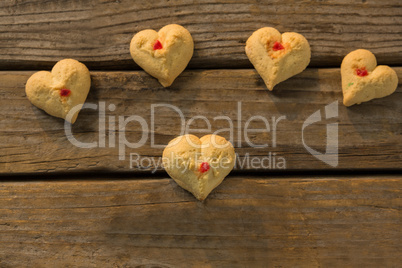 High angle view of heart shaped cookies on table