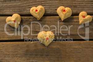 High angle view of heart shaped cookies on table