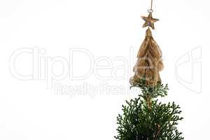 Decorated christmas tree against white background