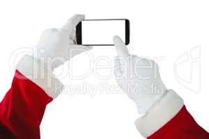 Hands of Santa Claus using mobile phone