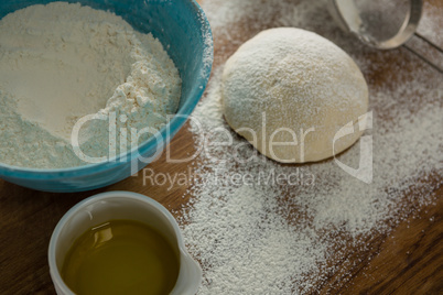 Flour sprinkled over dough